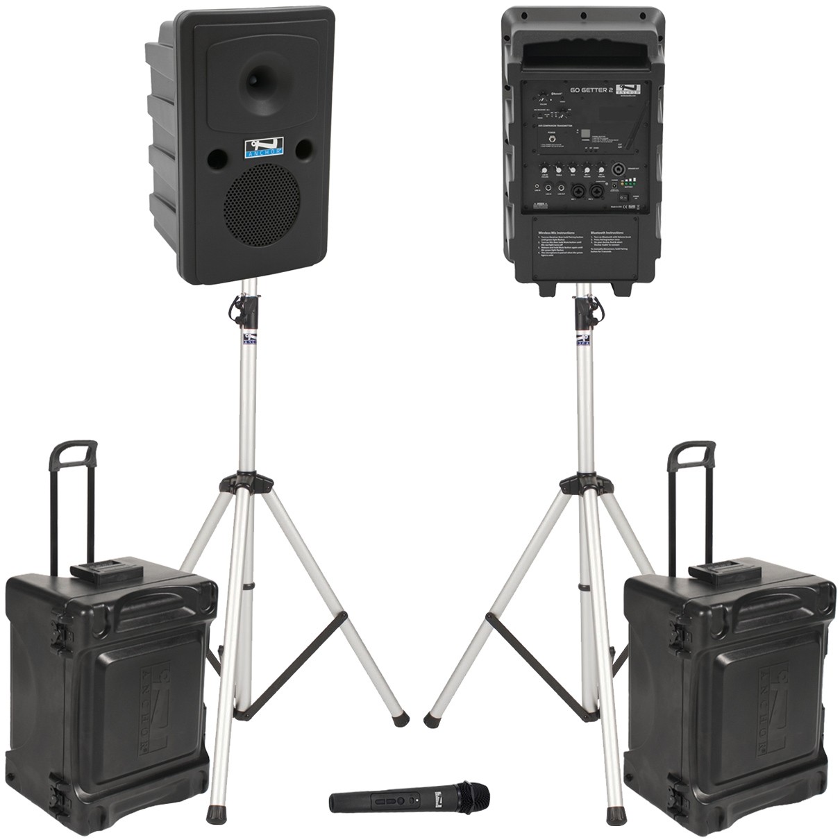Portable Stadium Sound System with 2 Wireless Bluetooth Speakers and Wireless Microphone