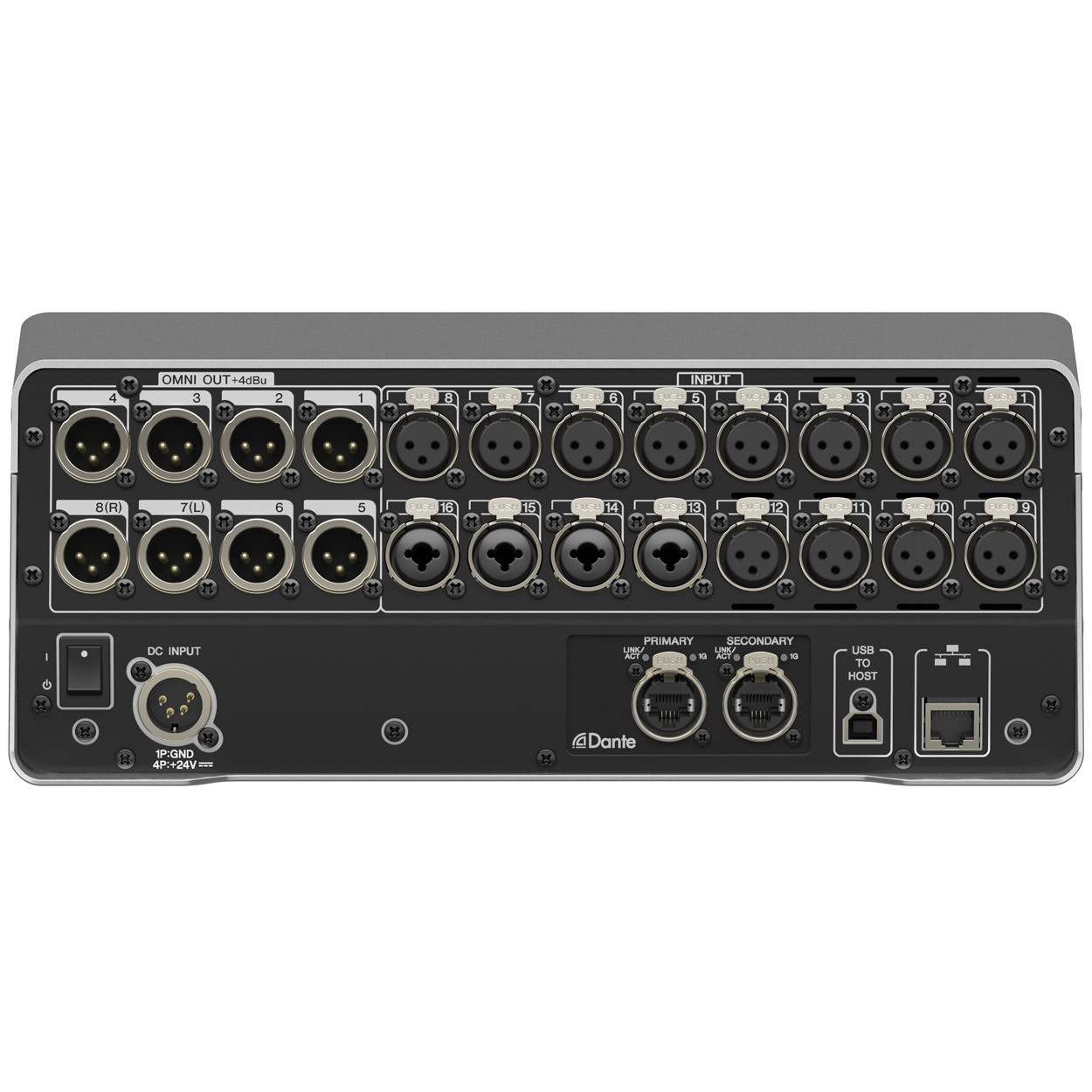 Back of Yamaha DM3-D 22-Channel Ultra Compact Digital Mixer with Dante