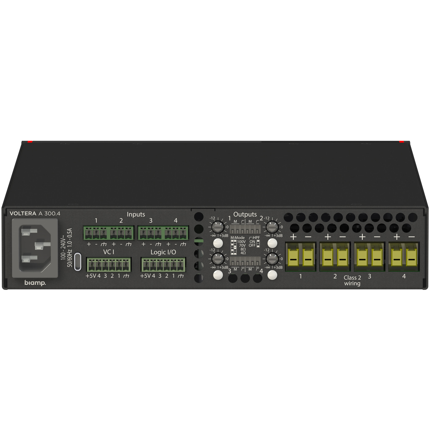Back of Biamp Voltera A 300.4 Power Amplifier