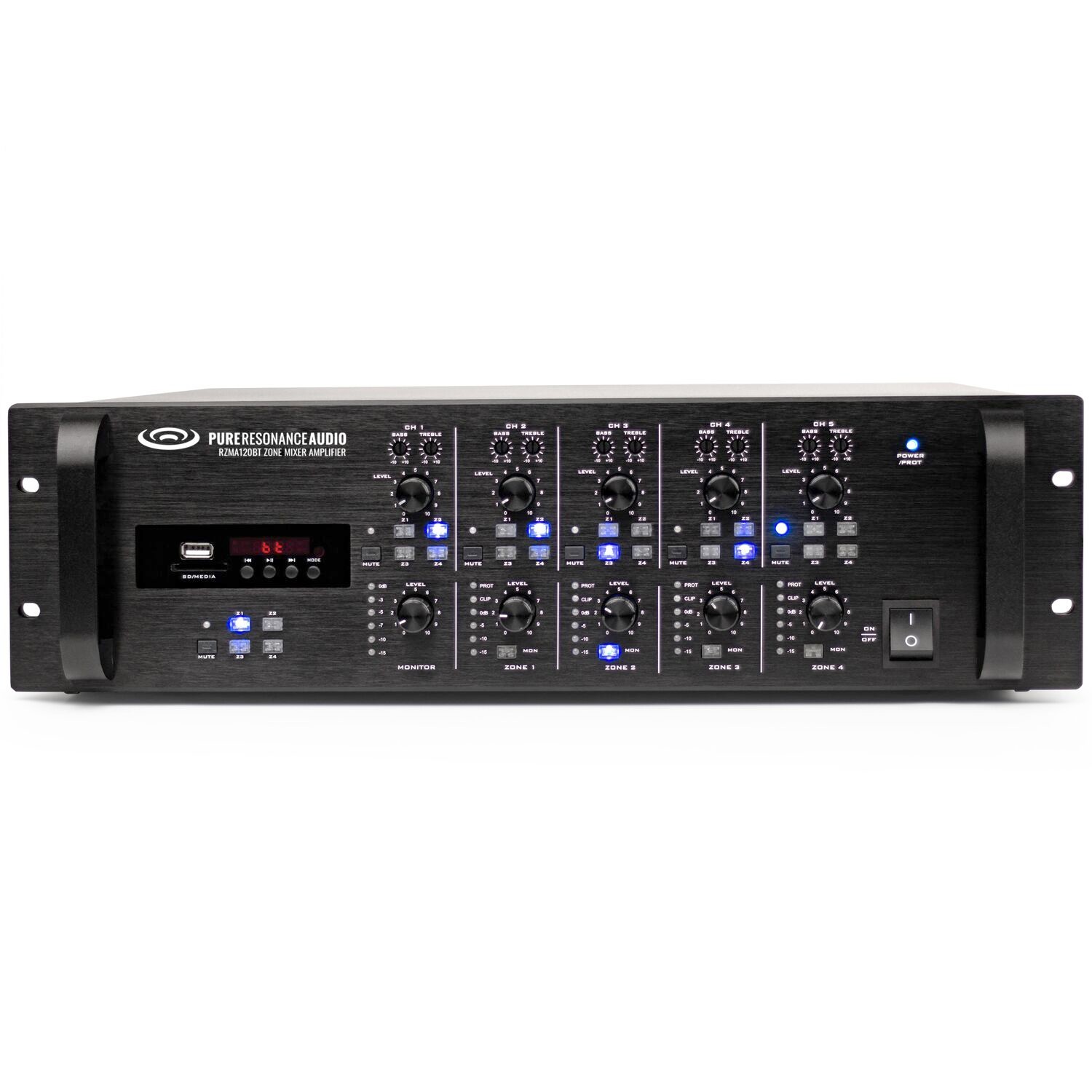 Pure Resonance Audio RZMA120BT 4 Zone Rack Mount Mixer Amplifier