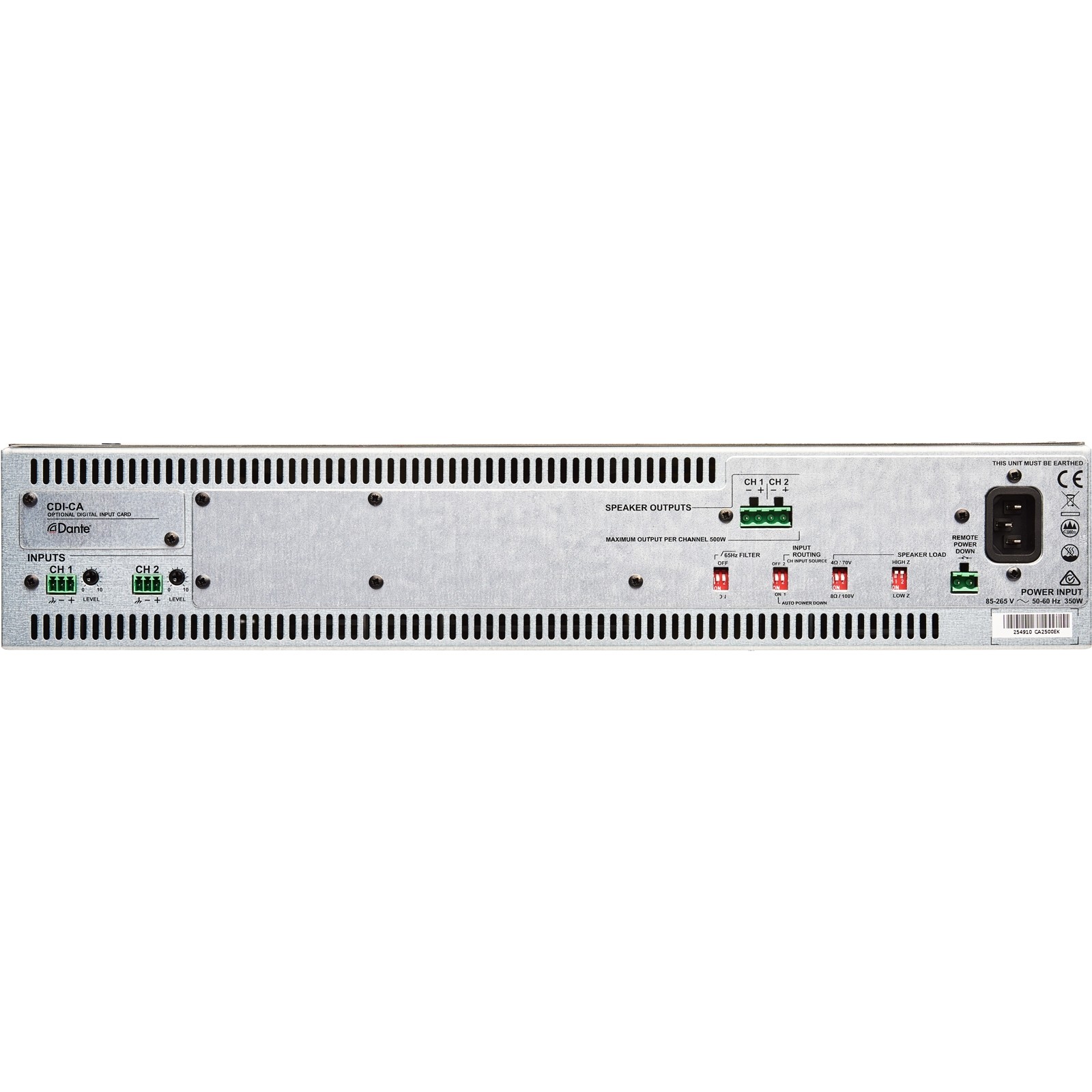 Back of Cloud Electronics CA2500 2-Channel Amplifier