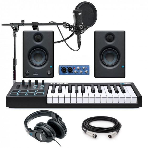 Home Recording Studio Equipment with 2 PreSonus Eris E3.5 Monitors 