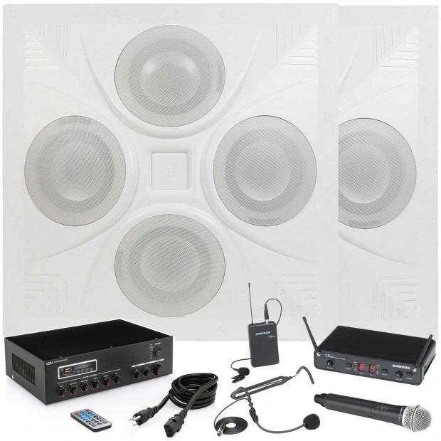 Classroom and Conference Room Sound System with 2 Ceiling Speaker Arrays Bluetooth Mixer