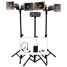 AmpliVox SW660 Wireless Quad Horn Half-Mile Hailer Kit with Headset and Lapel Microphone