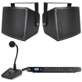 Baseball PA Sound System with 2 S10 Outdoor Stadium Speakers, Bluetooth Mixer Amplifier and Paging Microphone