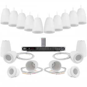 Background Music Sound System with 16 Pendant Speakers and 120W Rack Mount Bluetooth Mixer Amplifier