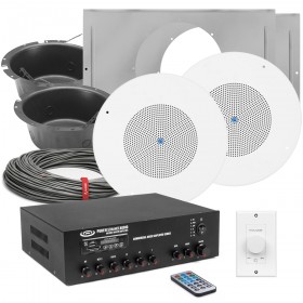 Church Cry Room Sound System with 2 In-Ceiling Speakers, Bluetooth Mixer and Volume Control