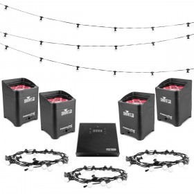 Outdoor Hospitality Lighting Package with 3 Chauvet DJ Festoon Light Strings and 4 Freedom Par Quad-4 IP Light Fixtures (Discontinued Components)