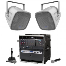 Stadium Sound System with 2 Atlas Stadium Speakers, Wireless Bluetooth Mixer and Microphones