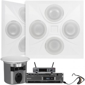 Fitness Sound System with 2 Ceiling Speaker Arrays, Subwoofer and Wireless Fitness Microphone System