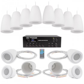 Restaurant Sound System with 12 Pendant Speakers and 120W Bluetooth Mixer Amplifier