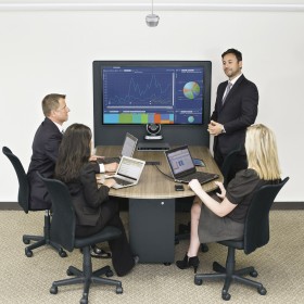 Huddle Room System with Biamp Devio CR-1C Conference Room DCM-1 Ceiling Microphone and Middle Atlantic HUB Meeting Table (Discontinued Components)