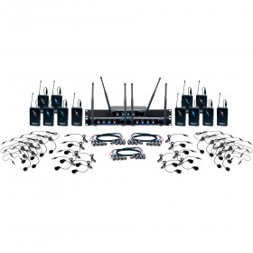 VocoPro Digital-PLAY-12 Twelve-Channel Digital Wireless System with 12 Headsets and 12 Lavalier Microphones