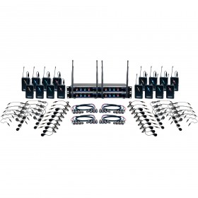 VocoPro Digital-Play-16 Sixteen-Channel Digital Wireless System with 16 Headsets and 16 Lavalier Microphones