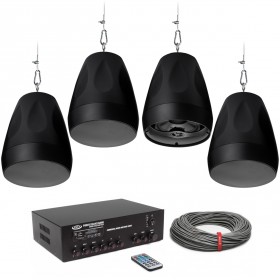 Open Architecture Ceiling Sound System with 4 Pure Resonance Audio Pendant Speakers - Up to 1800 SF