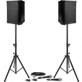 Portable All-Purpose PA Sound System with 2 Gemini Bluetooth PA Systems, 2 Wireless Handheld Microphones and Speaker Stands
