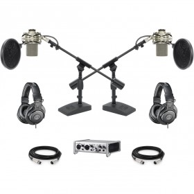 Two Person Podcast Studio Equipment Package with 2 MXL 990 Microphones, Tascam SERIES 102i Audio Interface and 2 Studio Headphones