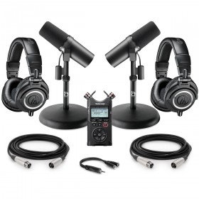 Two Person Podcast Studio Equipment Package with 2 Shure SM7B Microphones, Tascam DR-40X Handheld Recorder and 2 Professional Headphones
