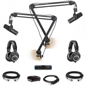 Two Person Podcast Studio Equipment Package with 2 Shure SM7B Microphones, Presonus Studio 24c Audio Interface, Headphone Amp and 2 Professional Headphones