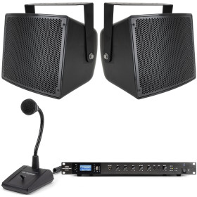 Public Address Sound System with 2 S10 Outdoor Speakers, RMA500BT Bluetooth Mixer Amplifier and Paging Microphone