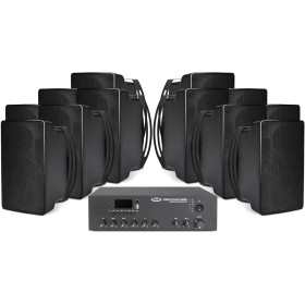 Restaurant Sound System with 12 Pure Resonance Audio S5 4.5" Weather-Resistant Surface Mount Speakers and MA120BT 120W Bluetooth Mixer Restaurant Sound System with 12 Pure Resonance Audio S5 4.5" Weather-Resistant Surface Mount Speakers and MA120BT 120W Bluetooth Mixer