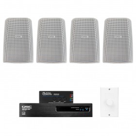 Restaurant Sound System with 4 QSC AcousticDesign Wall Mount Speakers Power Amplifier and Atlas Sound Mixer (Discontinued)