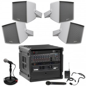 Soccer Field Sound System with 4 Community Outdoor Speakers, Crown Power Amplifier and Bluetooth Mixer