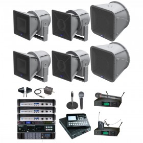 Stadium Sound System with 4 Atlas Sound AH Series Stadium Horns, 2 Stadium Subwoofers and 3 Crown Power Amplifiers (Discontinued)