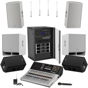 Auditorium Sound System with Yamaha PA Speakers, Digital Mixer, Adjustable Hanging Microphones and Bluetooth