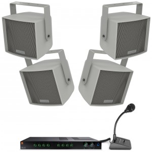 Stadium or Event Center Concessions Sound System with 8 All-Weather Loudspeakers and Paging Microphone