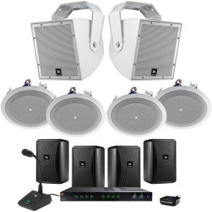 All-Weather Indoor/Outdoor Golf Course and Country Club Sound System with 2-Zone Mixer Amplifier, Bluetooth and Paging Microphone