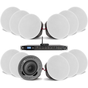 Business Speaker System with 70V Ceiling Speakers, Mixer Amplifier, and Bluetooth Receiver