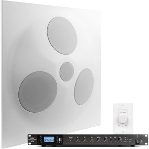 Audio Conference System with an SD5 SuperDispersion Ceiling Tile Speaker Array, RMA120BT 120W Rack Mount Mixer Amplifier and VC100W Volume Control