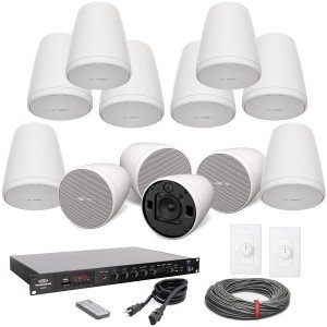 Office Sound System with 12 Bose FreeSpace FS2P Pendant Mount Speakers and 120W Rackmount Bluetooth Mixer Amplifier