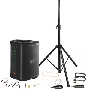 Portable Fitness Sound System with JBL EON One Compact Bluetooth Speaker and Wireless Waterproof Headset Microphone