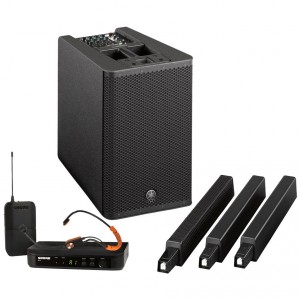 Portable Fitness Sound System with Yamaha STAGEPAS 1K Portable Bluetooth PA System with Shure Wireless Sweatproof Headworn Microphone