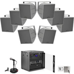 Gym Sound System with 8 Community R.5 Horn-Loaded Weather-Resistant Loudspeakers with Microphone and Bluetooth