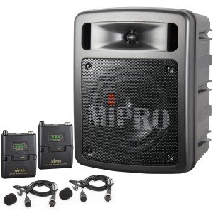 MIPRO MA-300/ACT-58T2 Portable 60W Dual Channel Bluetooth Wireless PA System with Two Bodypacks and Wireless Lavalier Microphones