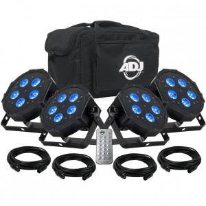 American DJ Mega Flat Hex Pak RGBWA+UV 4-Pack Lighting Kit with Bag and Cables