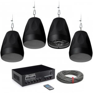 Background Music Sound System with 4 Pure Resonance Audio Pendant Speakers (Up to 1,800 SF)