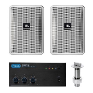 Observation Room Sound System with 2 JBL Control 23-1 Wall Mount Loudspeakers Atlas Mixer Amplifier and AKG Boundary Layer Microphone