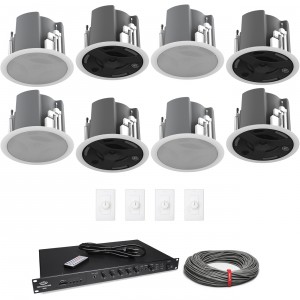 Office Sound System Package with 16 In-Ceiling Mount Speakers and 120W Bluetooth Rack Mount Mixer Amplifier