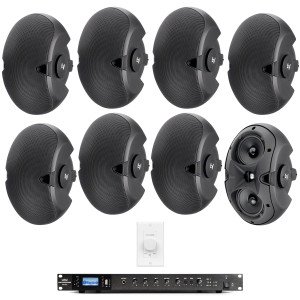 Restaurant Sound System with 8 Electro-Voice EVID 4.2T Wall Mount Loudspeakers, 240W Bluetooth Mixer Amplifier and Volume Control