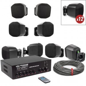 Restaurant Sound System with 12 Pure Resonance Audio S3 Micro Surface Mount Speakers and 120W Bluetooth Mixer