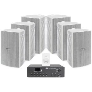 Restaurant Sound System with 6 Yamaha VS6W 6.5" Surface Mount Speakers, 120W Mixer Amplifier and Volume Control