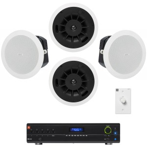 Retail Sound System with 4 QSC AcousticDesign In-Ceiling Speakers and Bluetooth-Enabled Mixer Amplifier