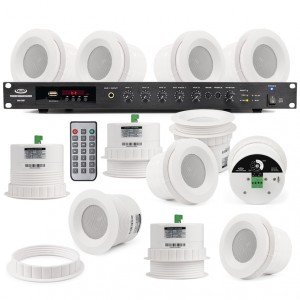 Office Sound System with 12 Ceiling Speakers and 120W Rackmount Bluetooth Mixer Amplifier