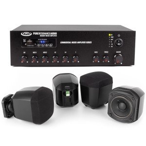 Retail Background Music System with 4 S3 Surface Mount Speakers and MA60BT 60W Bluetooth Mixer Amplifier