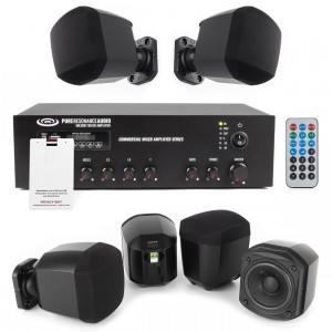 Sound Masking System with 6 Surface Mount Speakers and Bluetooth Mixer Amplifier