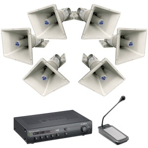 Dispatch Warehouse Sound System with Electro-Voice Paging Horns and Bosch Push-to-Talk Paging Microphone